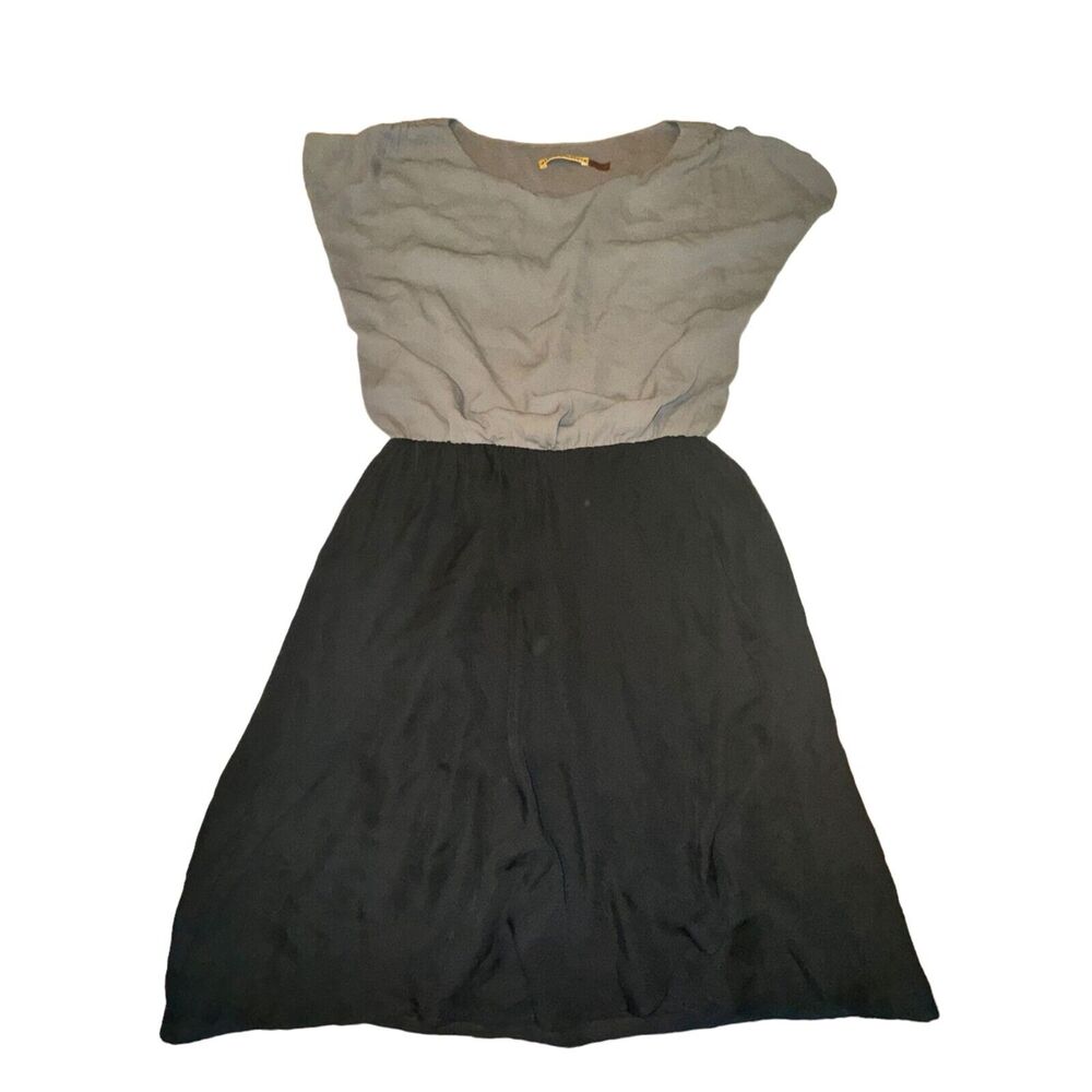 Alice + Olivia Dress Size M Gray Black Silk Blend Cap Sleeve Colorblock A Line